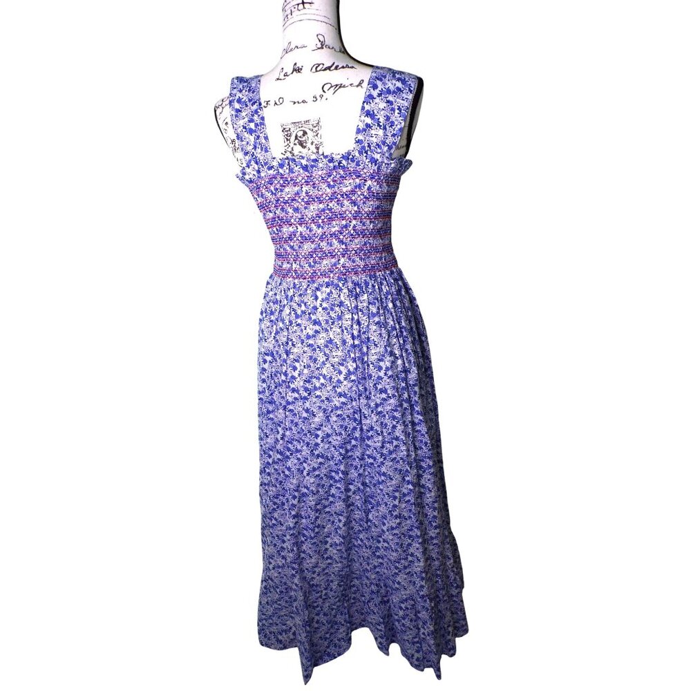 🆕 Mille Garden Smocked Floral Midi Dress Cotton Large 8-10 - Picture 10 of 12